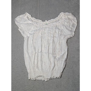 Women's Island Planet White Embroidered Off-Shoulder Blouse Gauzy